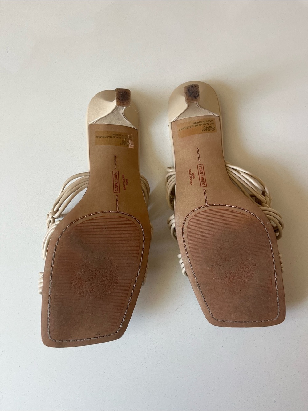 VINCE CAMUTO Nude Leather Braided Sandal Heels, Size 9 - Picture 4 of 4